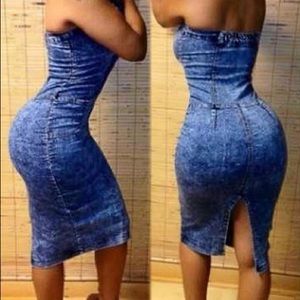 NWOT Women Strapless Denim Blue Dress